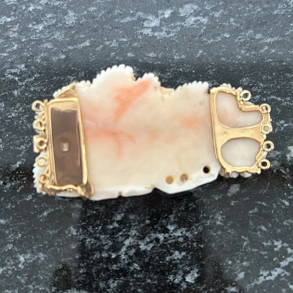 Angel Skin Coral Floral Carved Necklace Jewelry 14k 5 strand clasp - Picture 2 of 3